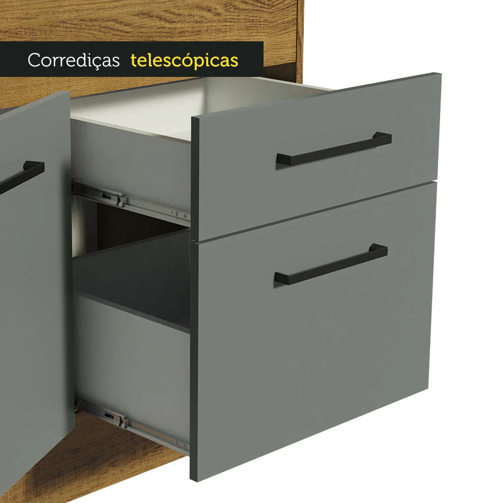 Balcão de Pia Madesa Agata 150 cm 2 Portas e 2 Gavetas (Sem Tampo e Pia) Rustic/Cinza - Image 8