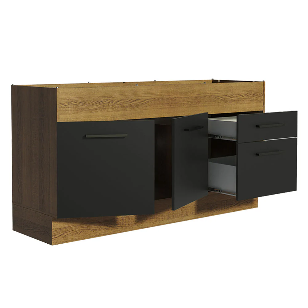 Balcão de Pia Madesa Agata 150 cm 2 Portas e 2 Gavetas (Sem Tampo e Pia) Rustic/Preto - Image 4