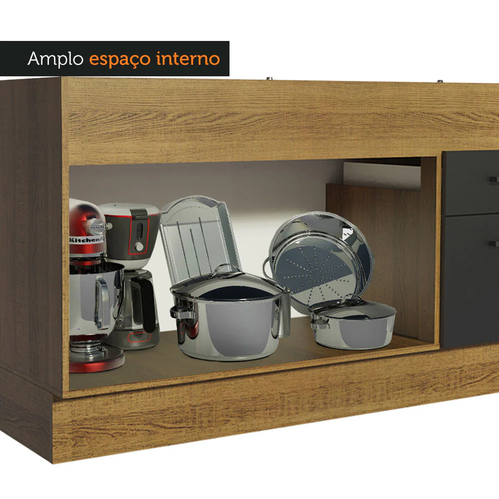 Balcão de Pia Madesa Agata 150 cm 2 Portas e 2 Gavetas (Sem Tampo e Pia) Rustic/Preto - Image 7
