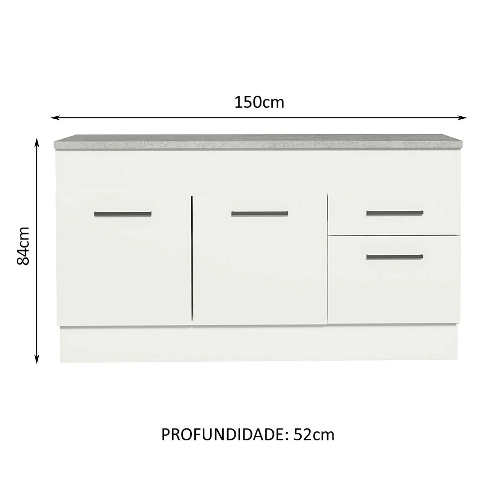 Balcão Madesa Agata 150 cm 2 Portas e 2 Gavetas (Com Tampo) Branco - Image 3