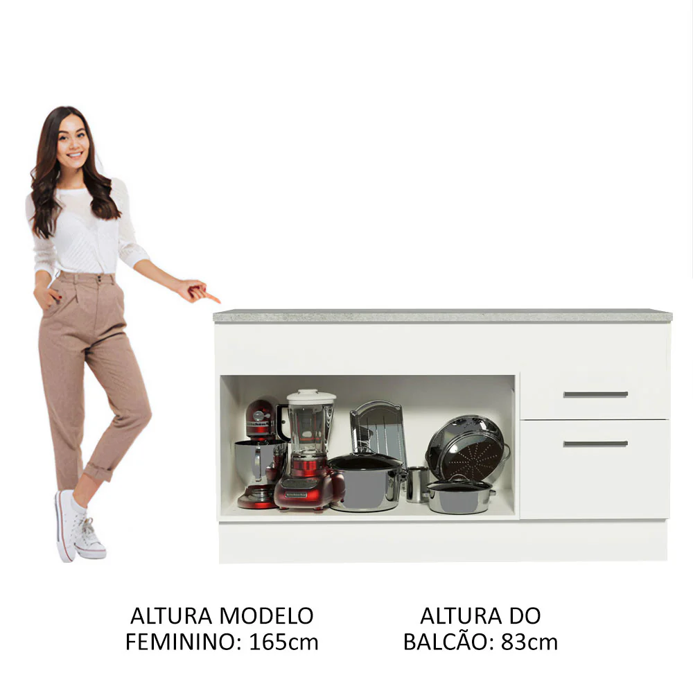 Balcão Madesa Agata 150 cm 2 Portas e 2 Gavetas (Com Tampo) Branco - Image 5