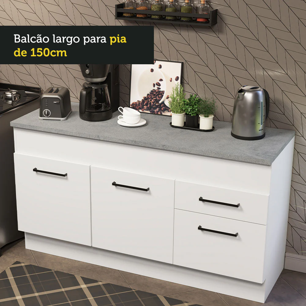 Balcão Madesa Agata 150 cm 2 Portas e 2 Gavetas (Com Tampo) Branco - Image 6
