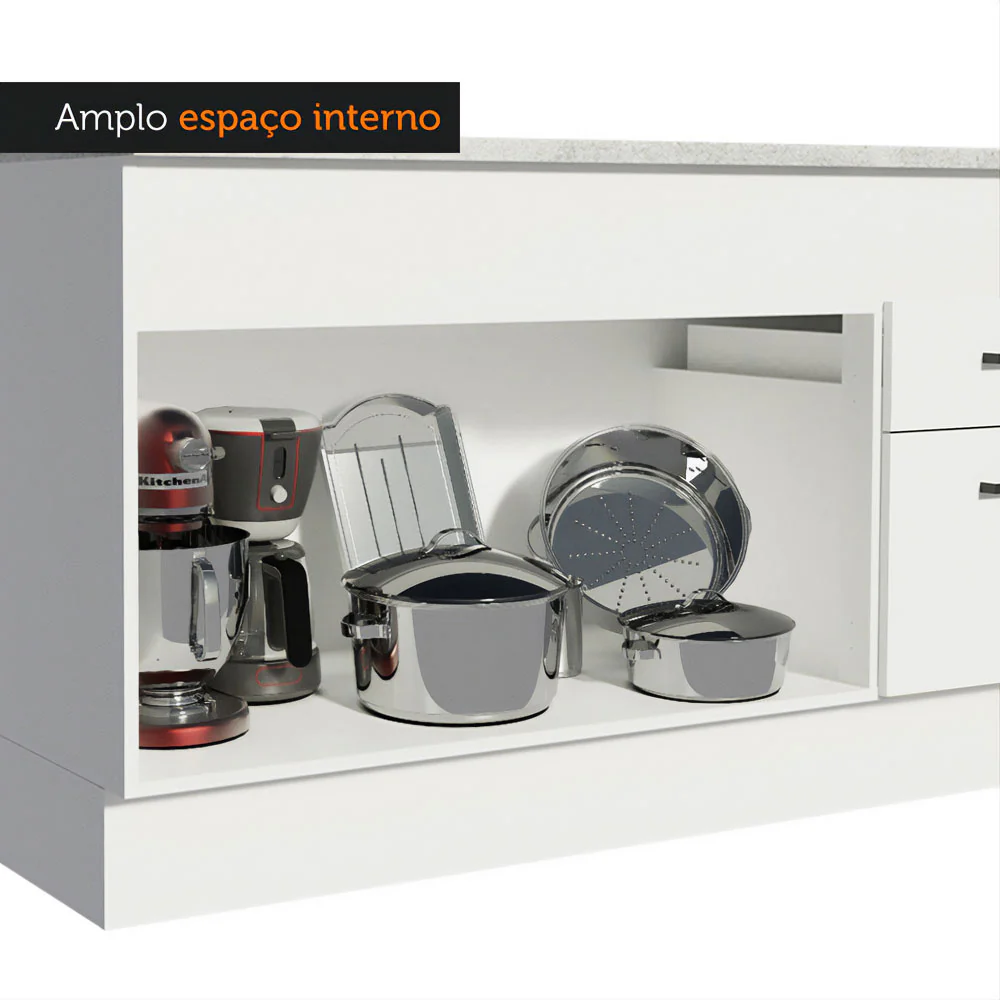Balcão Madesa Agata 150 cm 2 Portas e 2 Gavetas (Com Tampo) Branco - Image 7