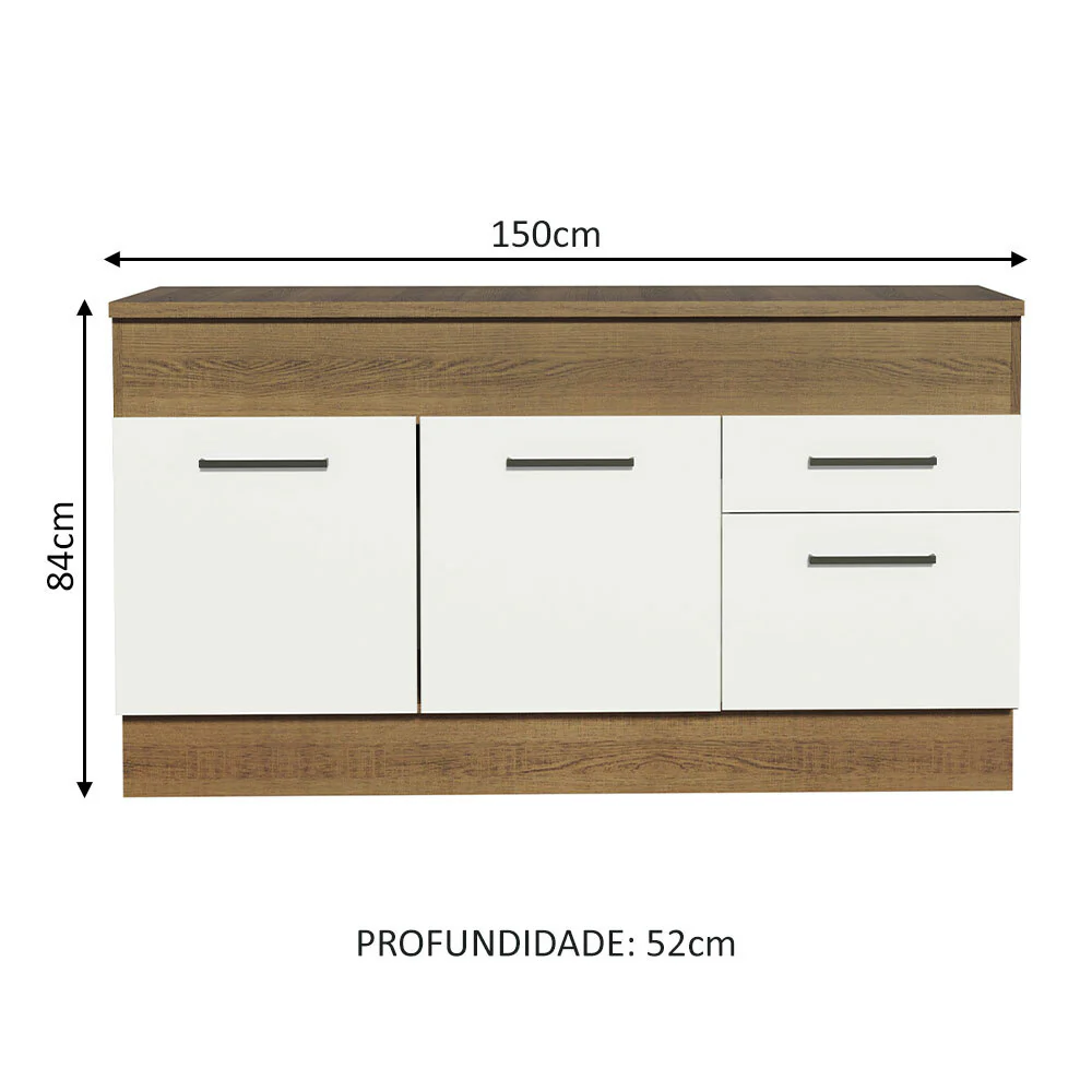 Balcão Madesa Agata 150 cm 2 Portas e 2 Gavetas (Com Tampo) Rustic/Branco - Image 3