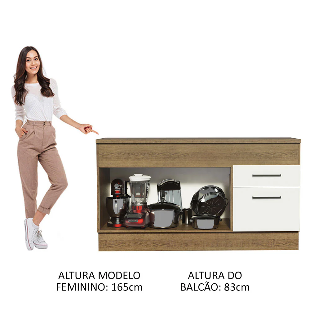 Balcão Madesa Agata 150 cm 2 Portas e 2 Gavetas (Com Tampo) Rustic/Branco - Image 5