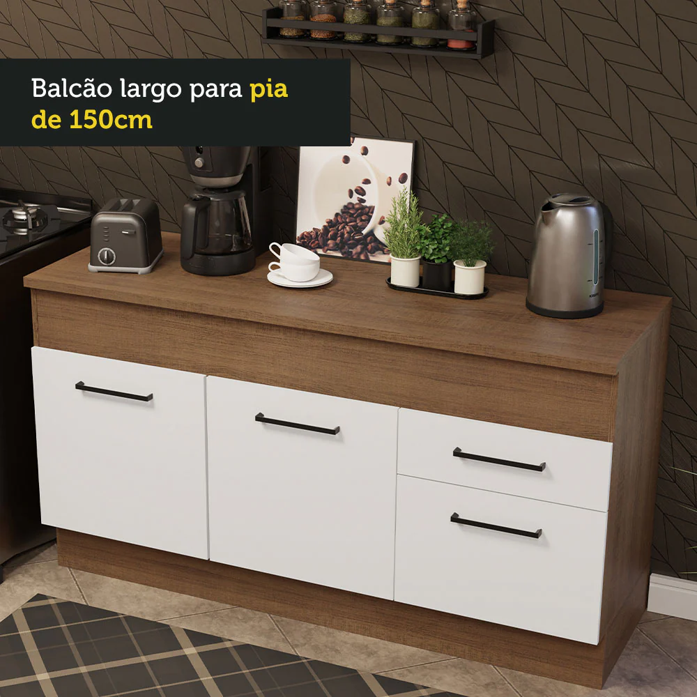 Balcão Madesa Agata 150 cm 2 Portas e 2 Gavetas (Com Tampo) Rustic/Branco - Image 6