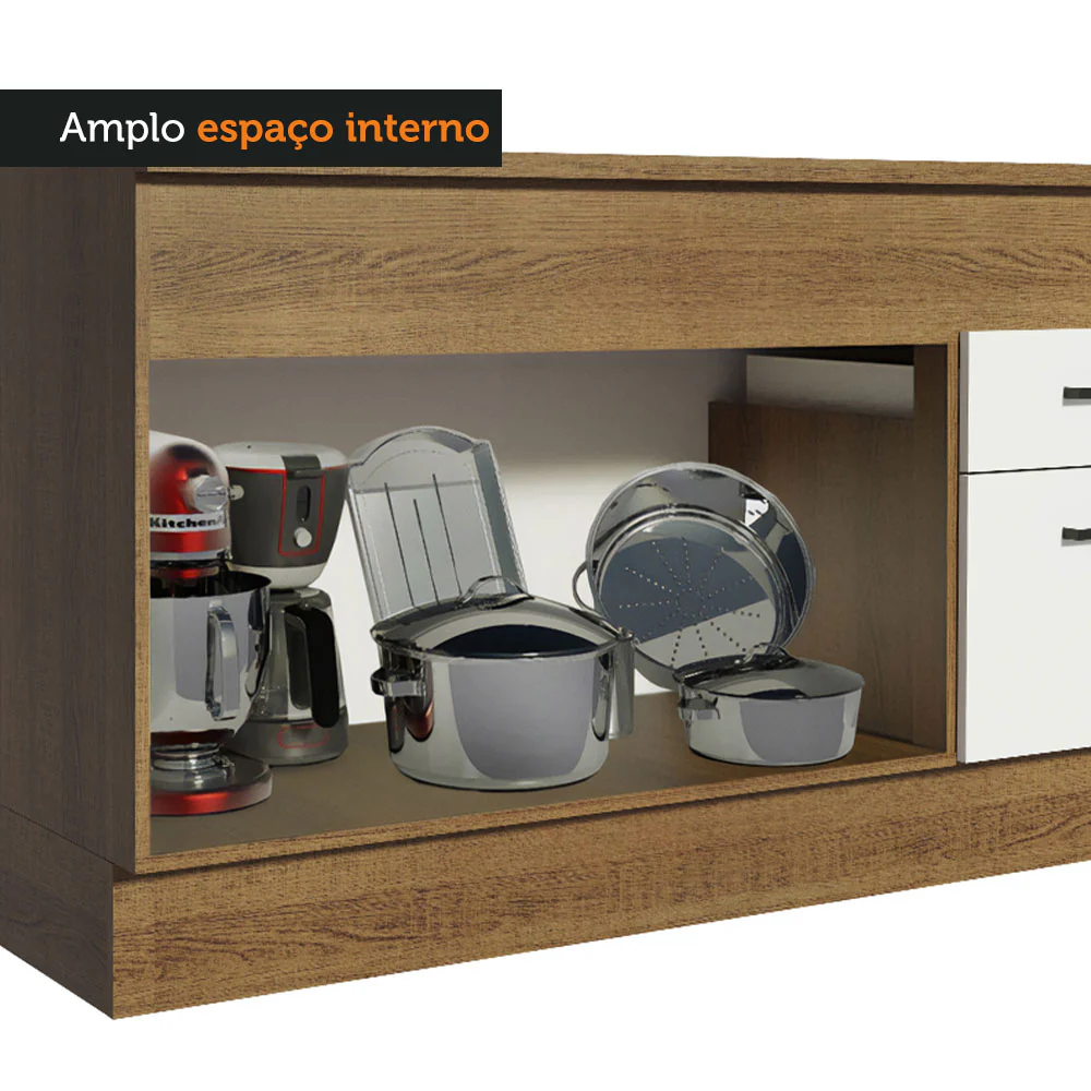 Balcão Madesa Agata 150 cm 2 Portas e 2 Gavetas (Com Tampo) Rustic/Branco - Image 7