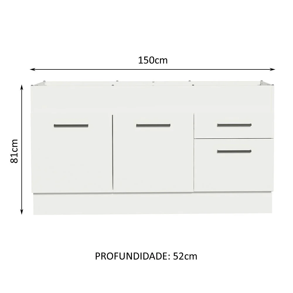 Balcão de Pia Madesa Agata 150 cm 2 Portas e 2 Gavetas (Sem Tampo e Pia) Branco - Image 3