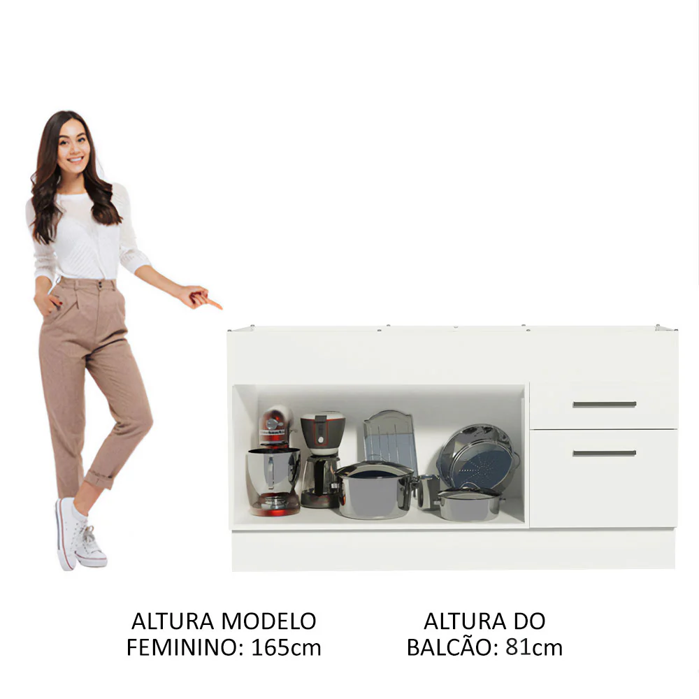 Balcão de Pia Madesa Agata 150 cm 2 Portas e 2 Gavetas (Sem Tampo e Pia) Branco - Image 5