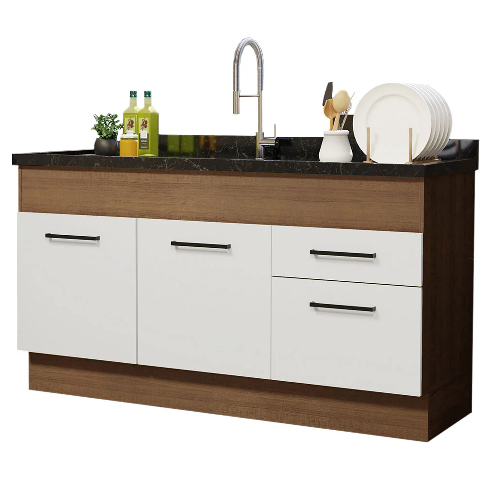Balcão de Pia Madesa Agata 150 cm 2 Portas e 2 Gavetas (Sem Tampo e Pia) Rustic/Branco - Image 2
