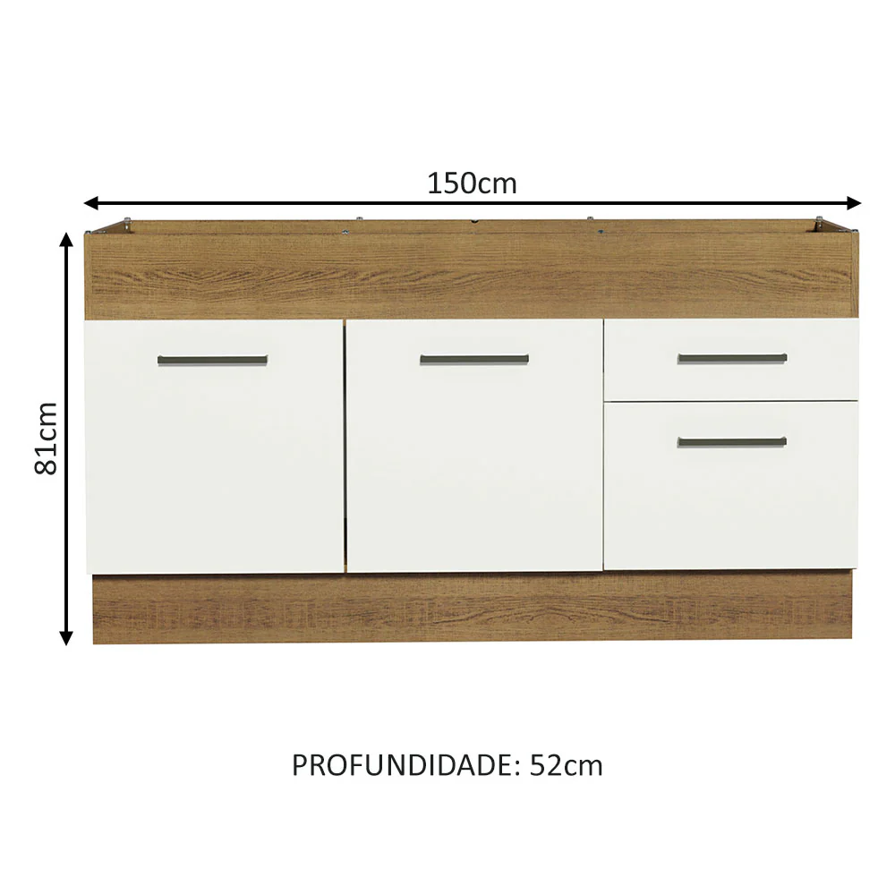 Balcão de Pia Madesa Agata 150 cm 2 Portas e 2 Gavetas (Sem Tampo e Pia) Rustic/Branco - Image 3