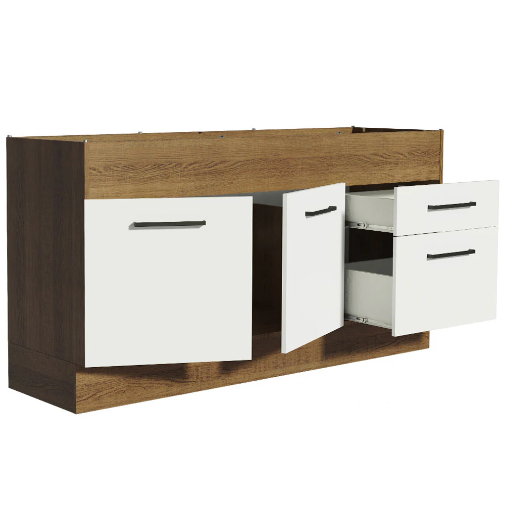 Balcão de Pia Madesa Agata 150 cm 2 Portas e 2 Gavetas (Sem Tampo e Pia) Rustic/Branco - Image 4