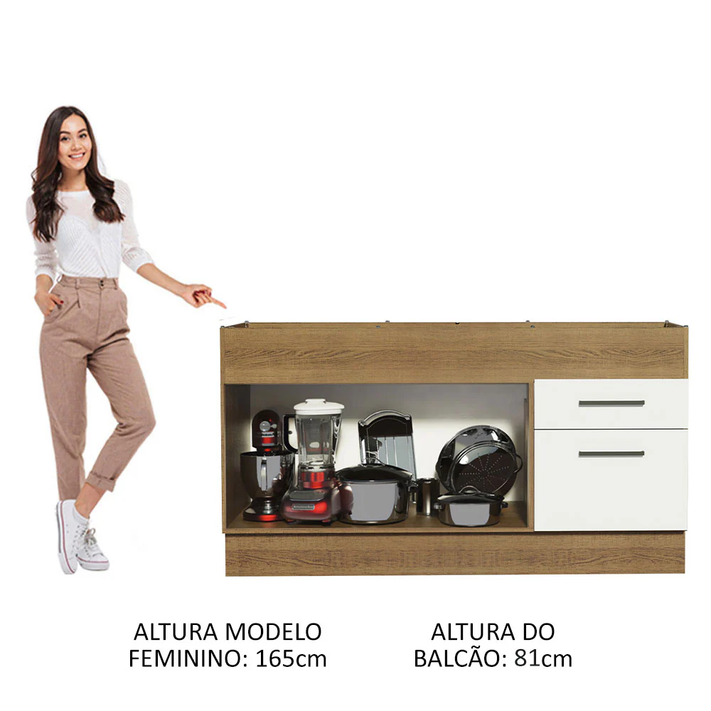 Balcão de Pia Madesa Agata 150 cm 2 Portas e 2 Gavetas (Sem Tampo e Pia) Rustic/Branco - Image 5