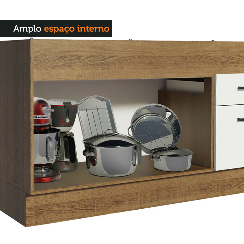 Balcão de Pia Madesa Agata 150 cm 2 Portas e 2 Gavetas (Sem Tampo e Pia) Rustic/Branco - Image 7
