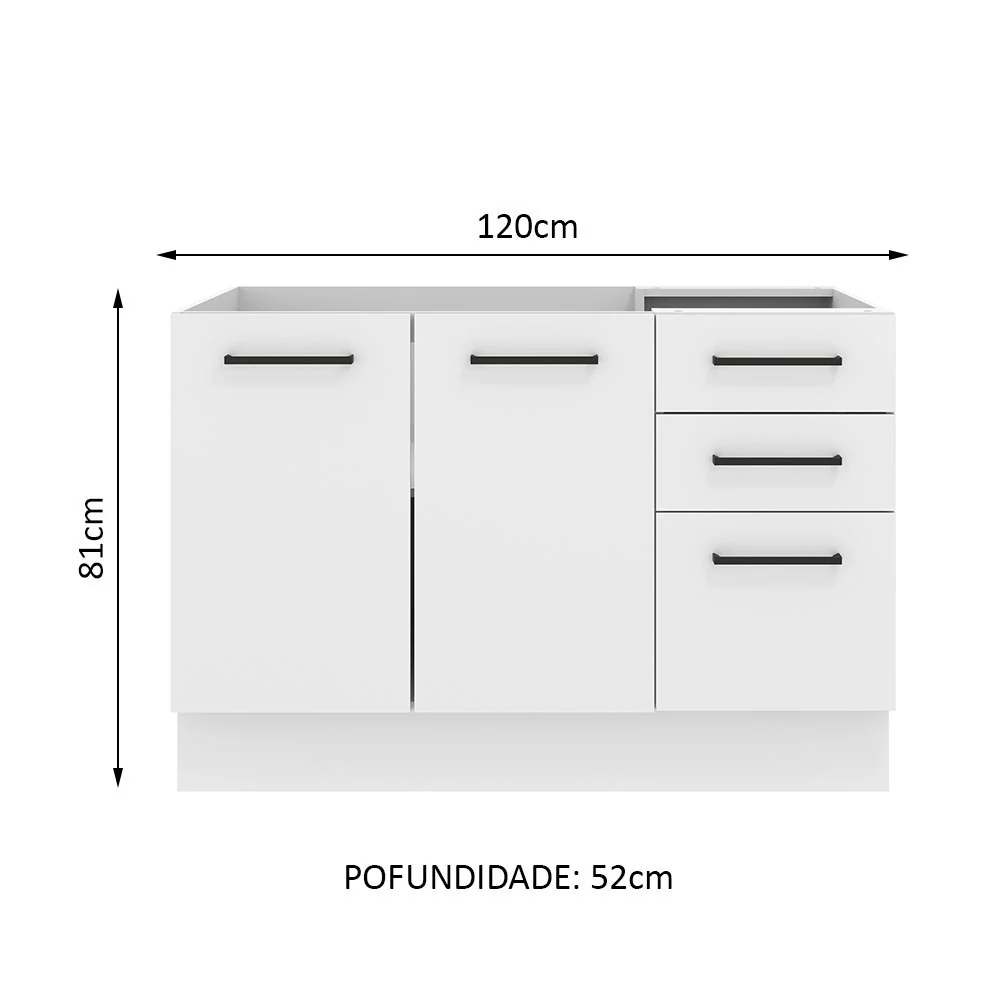 Balcão de Pia Madesa Agata 2 Portas e 3 Gavetas Branco - Image 2