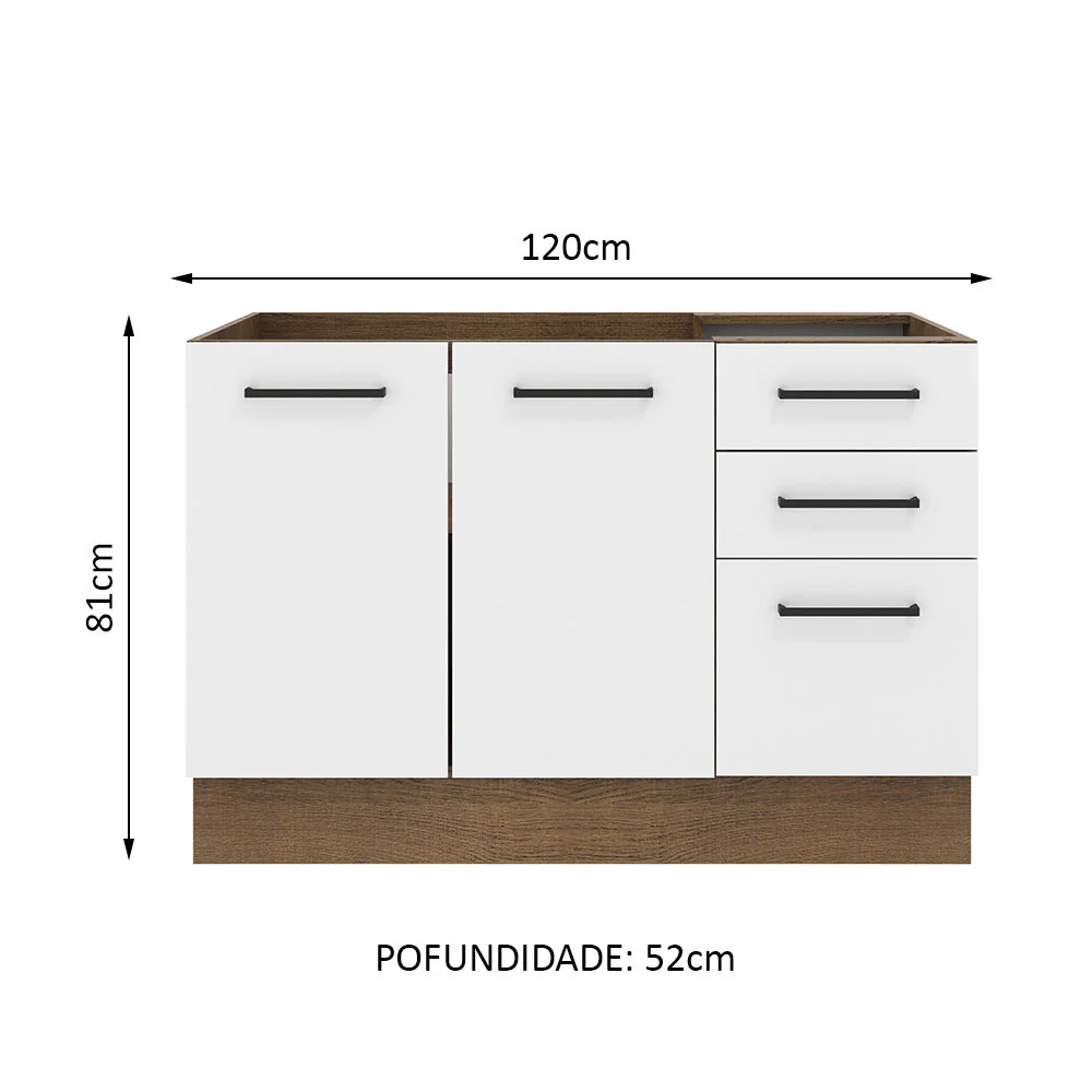 Balcão de Pia Madesa Agata 2 Portas e 3 Gavetas Rustic/Branco - Image 2