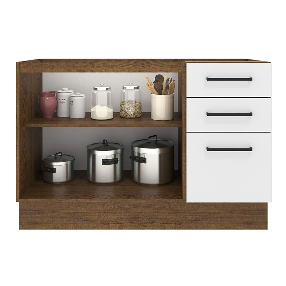 Balcão de Pia Madesa Agata 2 Portas e 3 Gavetas Rustic/Branco - Image 3