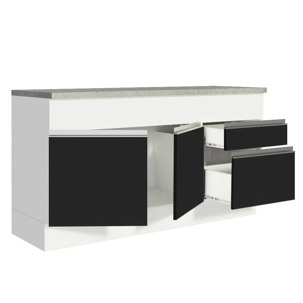 Balcão Madesa Glamy 150 cm 2 Portas e 2 Gavetas (Com Tampo) Branco/Preto - Image 4