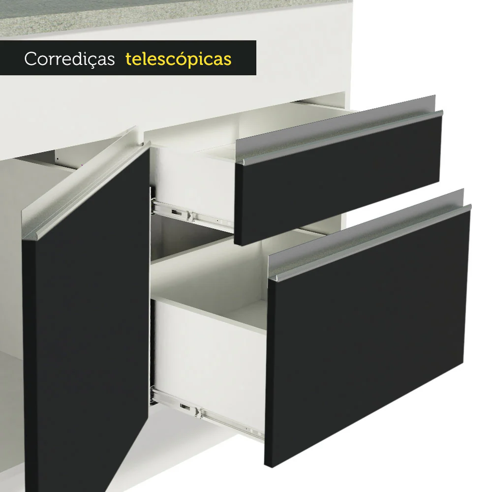 Balcão Madesa Glamy 150 cm 2 Portas e 2 Gavetas (Com Tampo) Branco/Preto - Image 6