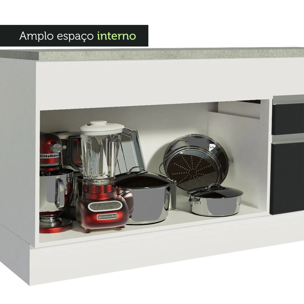 Balcão Madesa Glamy 150 cm 2 Portas e 2 Gavetas (Com Tampo) Branco/Preto - Image 8