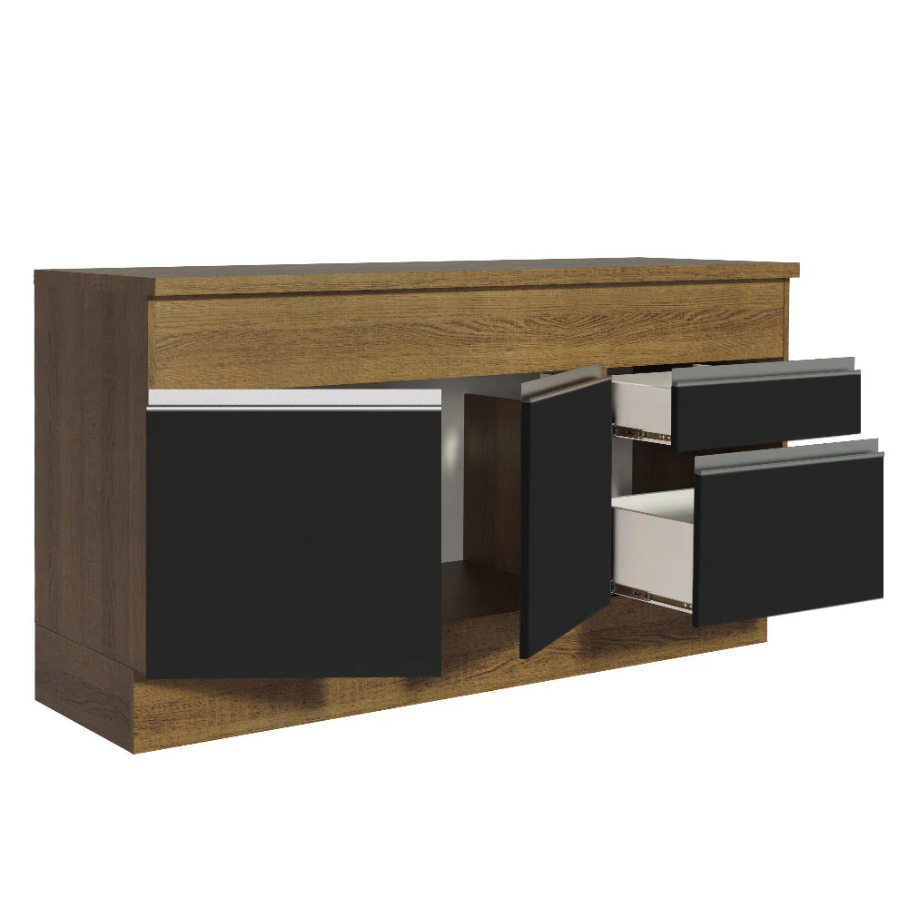 Balcão Madesa Glamy 150 cm 2 Portas e 2 Gavetas (Com Tampo) Rustic/Preto - Image 4