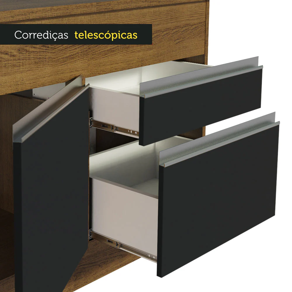 Balcão Madesa Glamy 150 cm 2 Portas e 2 Gavetas (Com Tampo) Rustic/Preto - Image 6