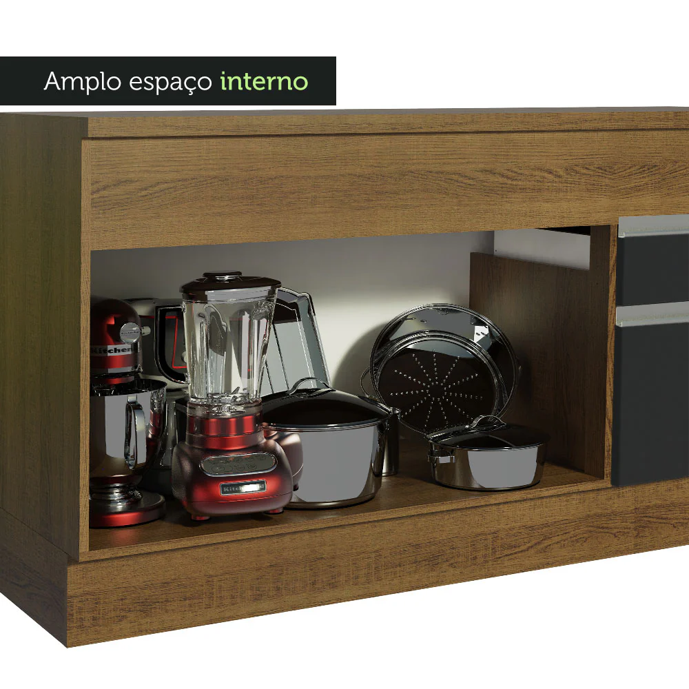 Balcão Madesa Glamy 150 cm 2 Portas e 2 Gavetas (Com Tampo) Rustic/Preto - Image 8