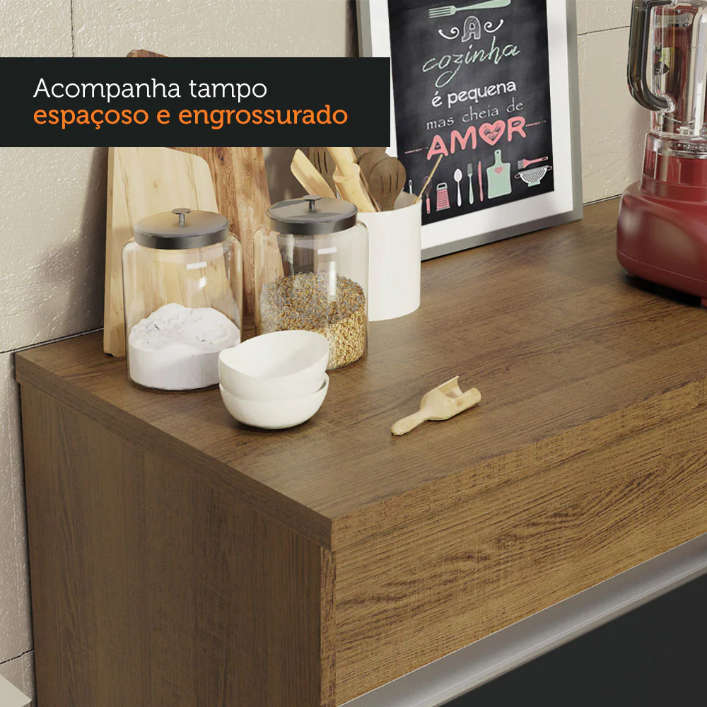 Balcão Madesa Glamy 150 cm 2 Portas e 2 Gavetas (Com Tampo) Rustic/Preto - Image 9