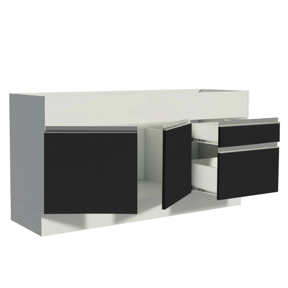 Balcão de Pia Madesa Glamy 150 cm 2 Portas e 2 Gavetas (Sem Tampo e Pia) Branco/Preto - Image 4