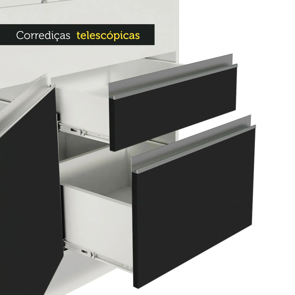 Balcão de Pia Madesa Glamy 150 cm 2 Portas e 2 Gavetas (Sem Tampo e Pia) Branco/Preto - Image 6