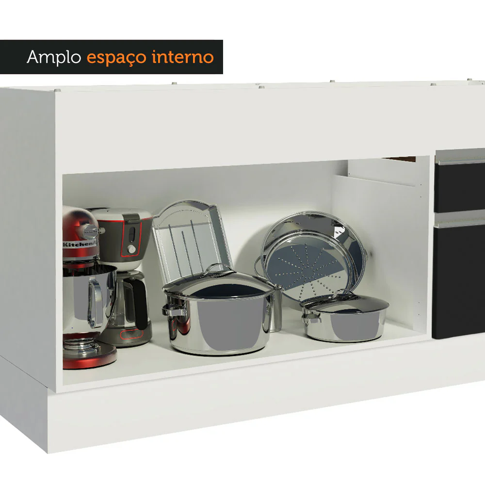 Balcão de Pia Madesa Glamy 150 cm 2 Portas e 2 Gavetas (Sem Tampo e Pia) Branco/Preto - Image 8