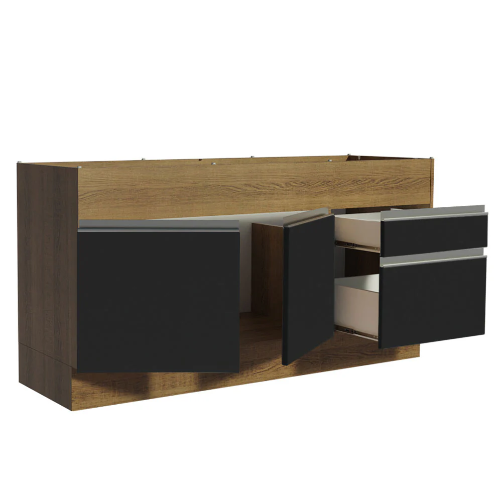 Balcão de Pia Madesa Glamy 150 cm 2 Portas e 2 Gavetas (Sem Tampo e Pia) Rustic/Preto - Image 4