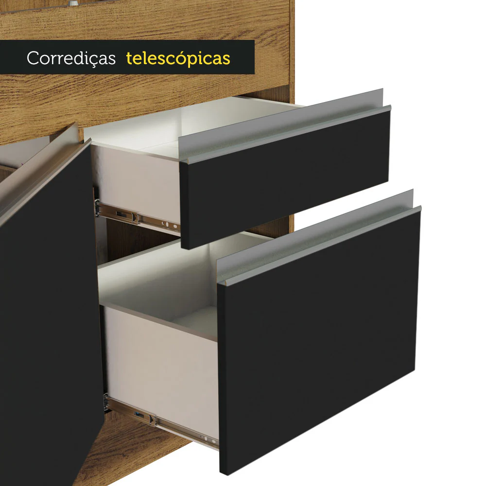 Balcão de Pia Madesa Glamy 150 cm 2 Portas e 2 Gavetas (Sem Tampo e Pia) Rustic/Preto - Image 6