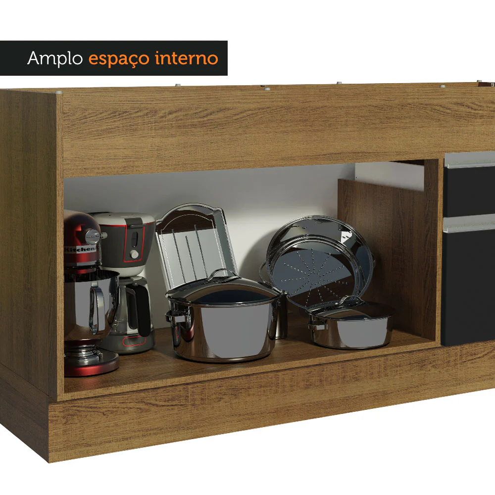 Balcão de Pia Madesa Glamy 150 cm 2 Portas e 2 Gavetas (Sem Tampo e Pia) Rustic/Preto - Image 8