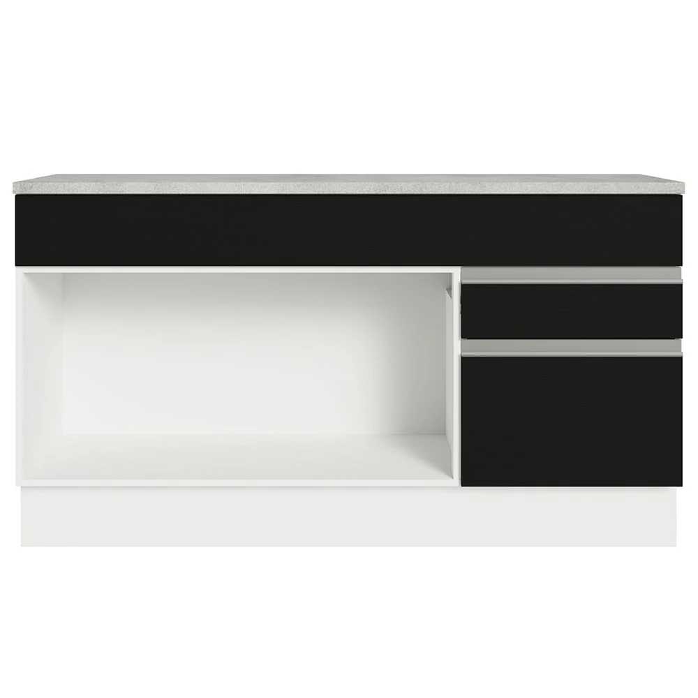 Balcão Gabinete Madesa Glamy 150 cm 2 Gavetas 2 Portas (Com Tampo) Branco/Preto - Image 12