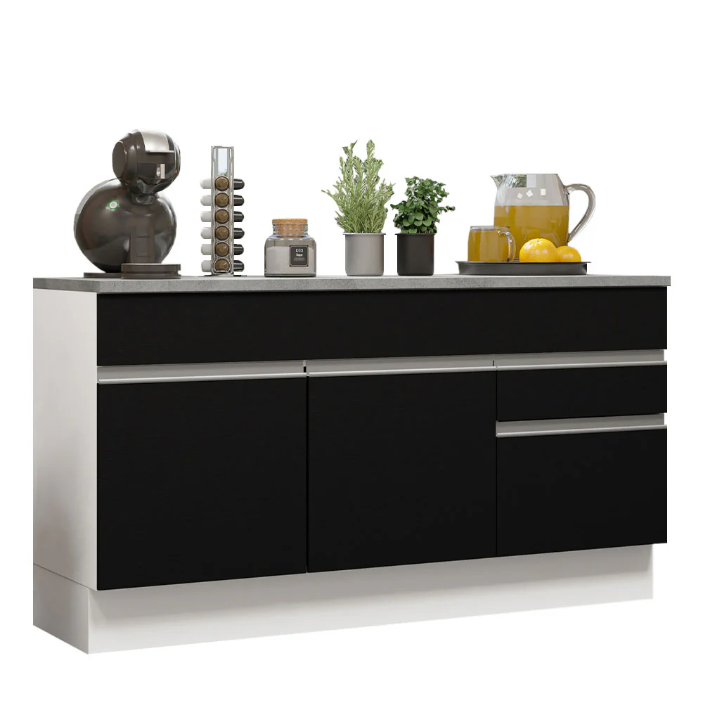 Balcão Gabinete Madesa Glamy 150 cm 2 Gavetas 2 Portas (Com Tampo) Branco/Preto - Image 2