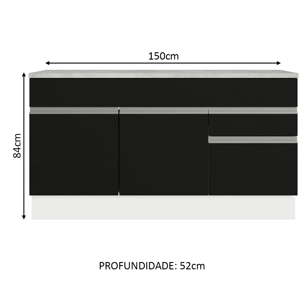 Balcão Gabinete Madesa Glamy 150 cm 2 Gavetas 2 Portas (Com Tampo) Branco/Preto - Image 3