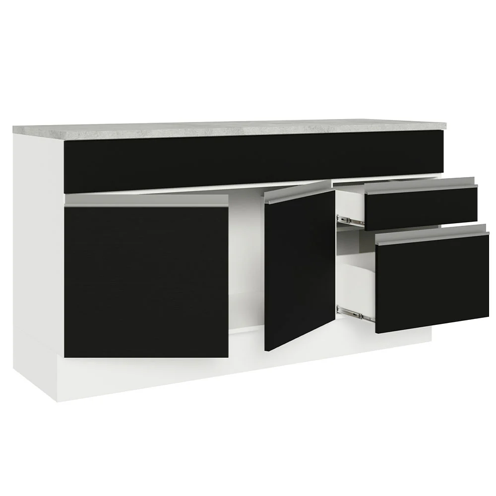 Balcão Gabinete Madesa Glamy 150 cm 2 Gavetas 2 Portas (Com Tampo) Branco/Preto - Image 4