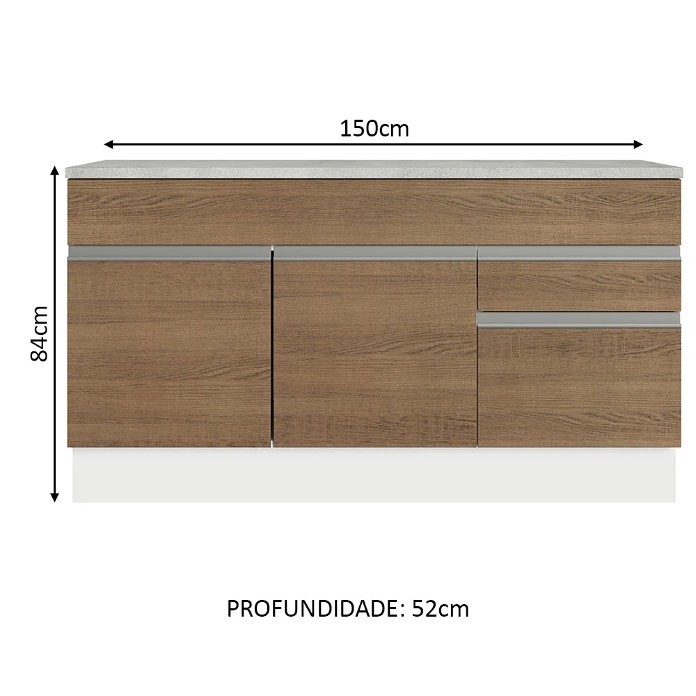 Balcão Gabinete Madesa Glamy 150 cm 2 Gavetas 2 Portas (Com Tampo) Branco/Rustic - Image 3