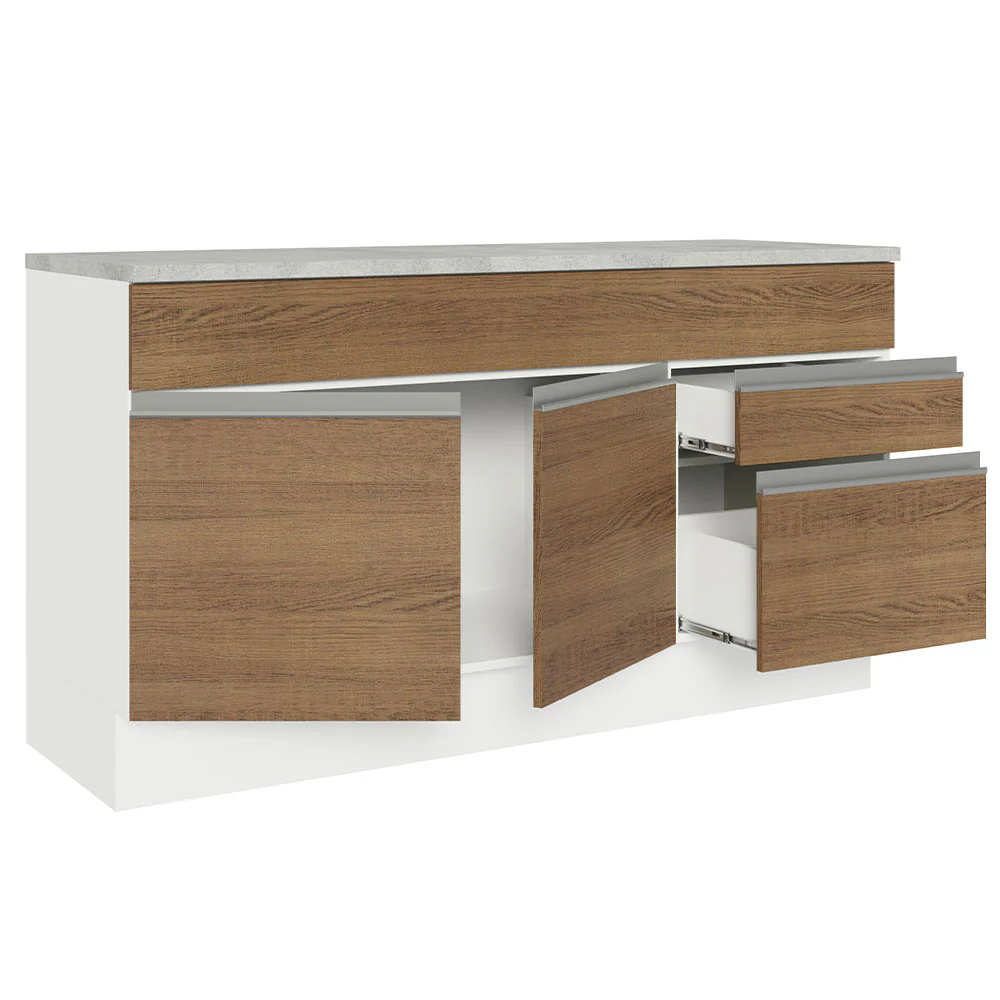 Balcão Gabinete Madesa Glamy 150 cm 2 Gavetas 2 Portas (Com Tampo) Branco/Rustic - Image 4