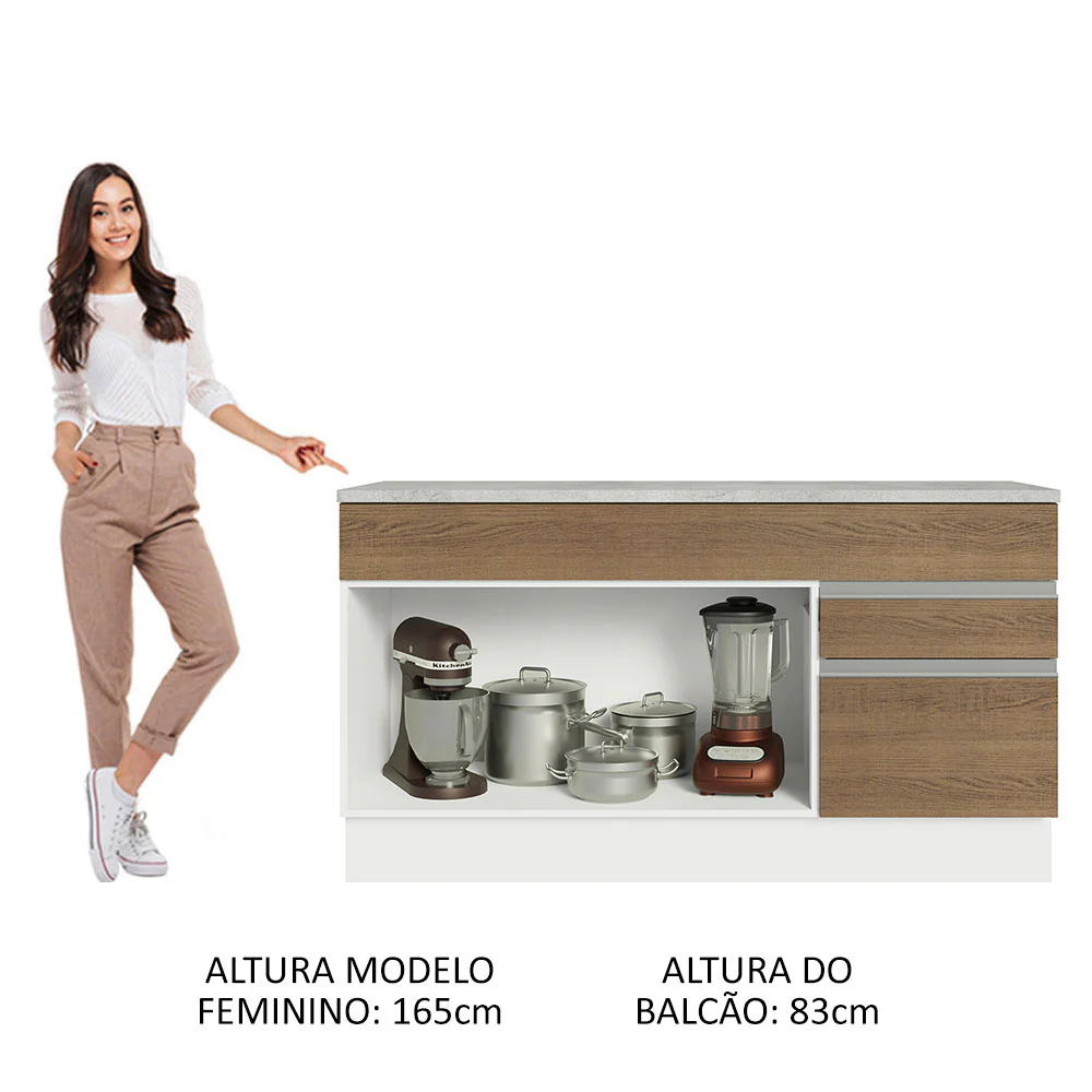 Balcão Gabinete Madesa Glamy 150 cm 2 Gavetas 2 Portas (Com Tampo) Branco/Rustic - Image 5