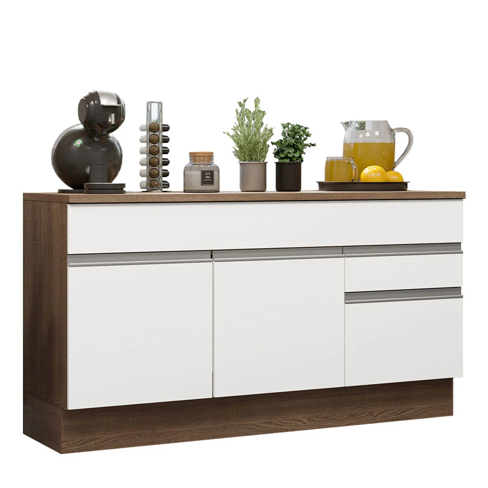 Balcão Gabinete Madesa Glamy 150 cm 2 Gavetas 2 Portas (Com Tampo) Rustic/Branco - Image 2