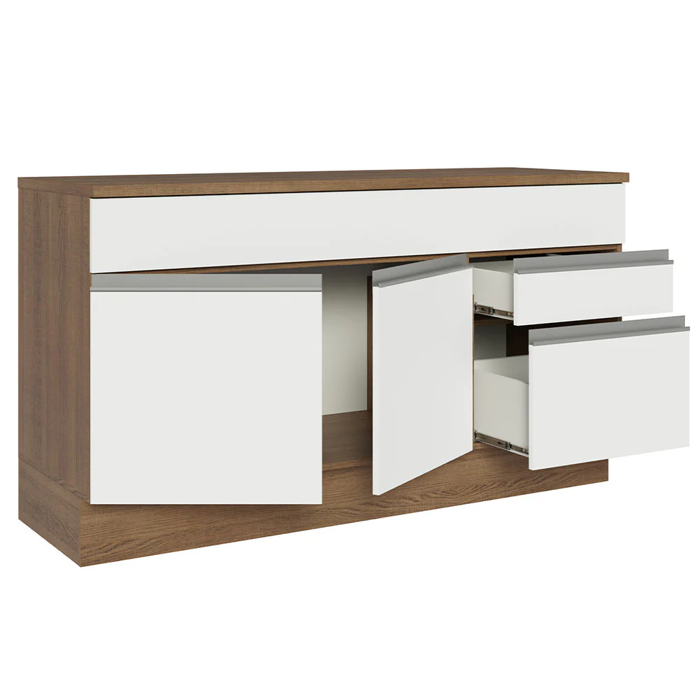 Balcão Gabinete Madesa Glamy 150 cm 2 Gavetas 2 Portas (Com Tampo) Rustic/Branco - Image 4