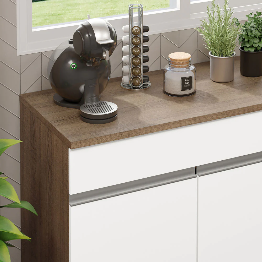 Balcão Gabinete Madesa Glamy 150 cm 2 Gavetas 2 Portas (Com Tampo) Rustic/Branco - Image 6