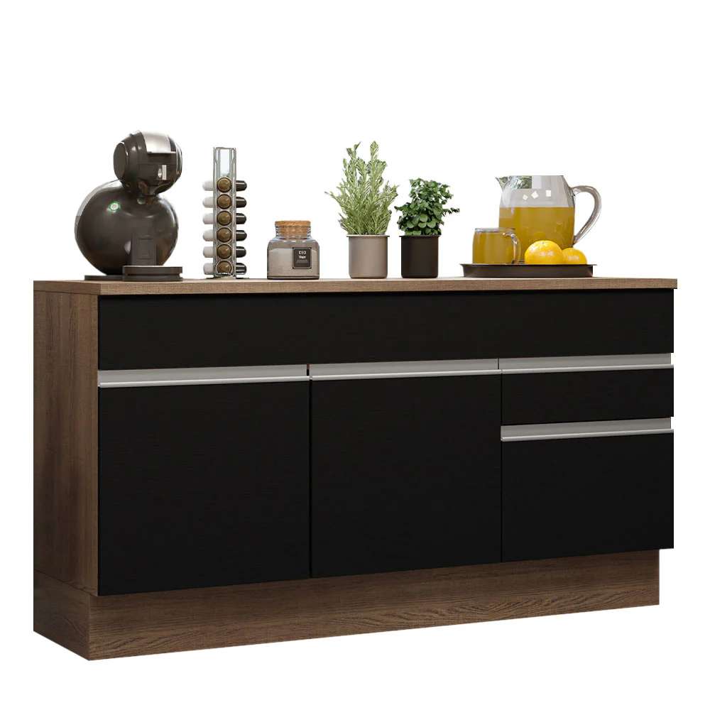 Balcão Gabinete Madesa Glamy 150 cm 2 Gavetas 2 Portas (Com Tampo) Rustic/Preto - Image 2