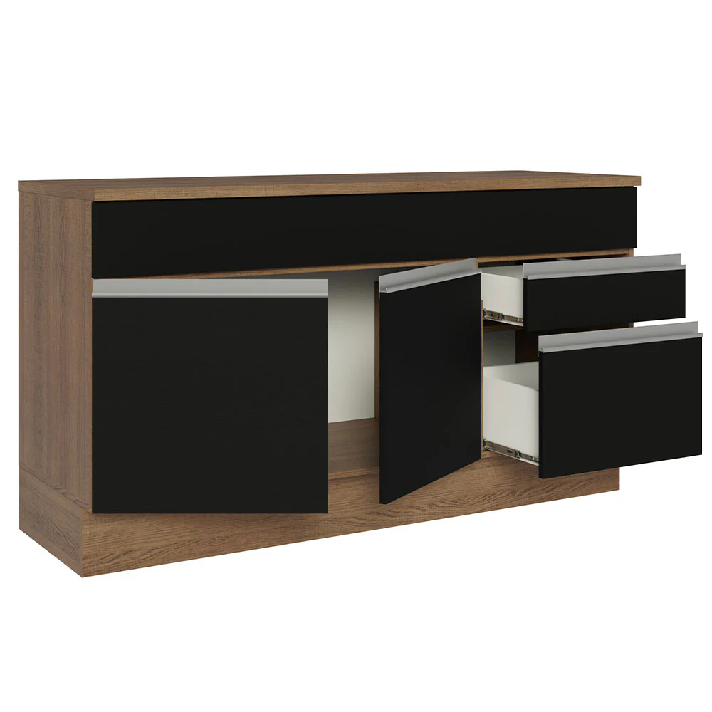 Balcão Gabinete Madesa Glamy 150 cm 2 Gavetas 2 Portas (Com Tampo) Rustic/Preto - Image 4