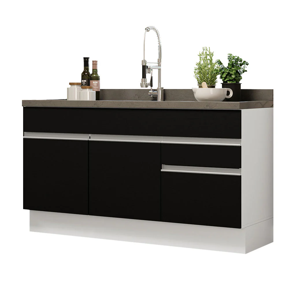 Balcão Gabinete de Pia Madesa Glamy 150 cm 2 Gavetas 2 Portas (Sem Tampo e Pia) Branco/Preto - Image 2