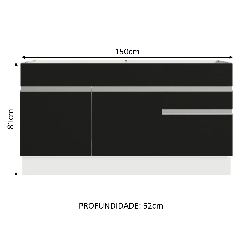 Balcão Gabinete de Pia Madesa Glamy 150 cm 2 Gavetas 2 Portas (Sem Tampo e Pia) Branco/Preto - Image 3