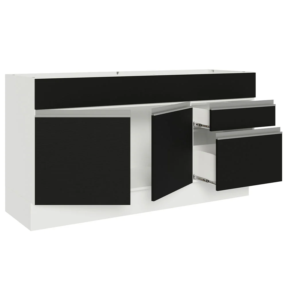 Balcão Gabinete de Pia Madesa Glamy 150 cm 2 Gavetas 2 Portas (Sem Tampo e Pia) Branco/Preto - Image 4