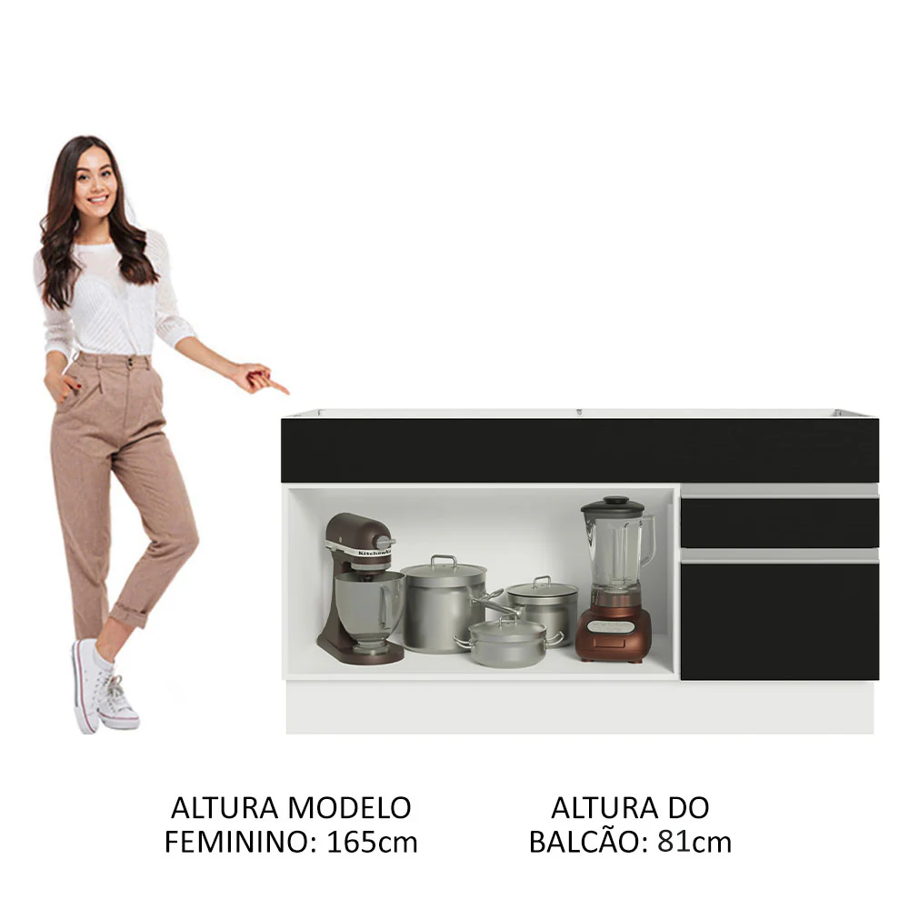 Balcão Gabinete de Pia Madesa Glamy 150 cm 2 Gavetas 2 Portas (Sem Tampo e Pia) Branco/Preto - Image 5
